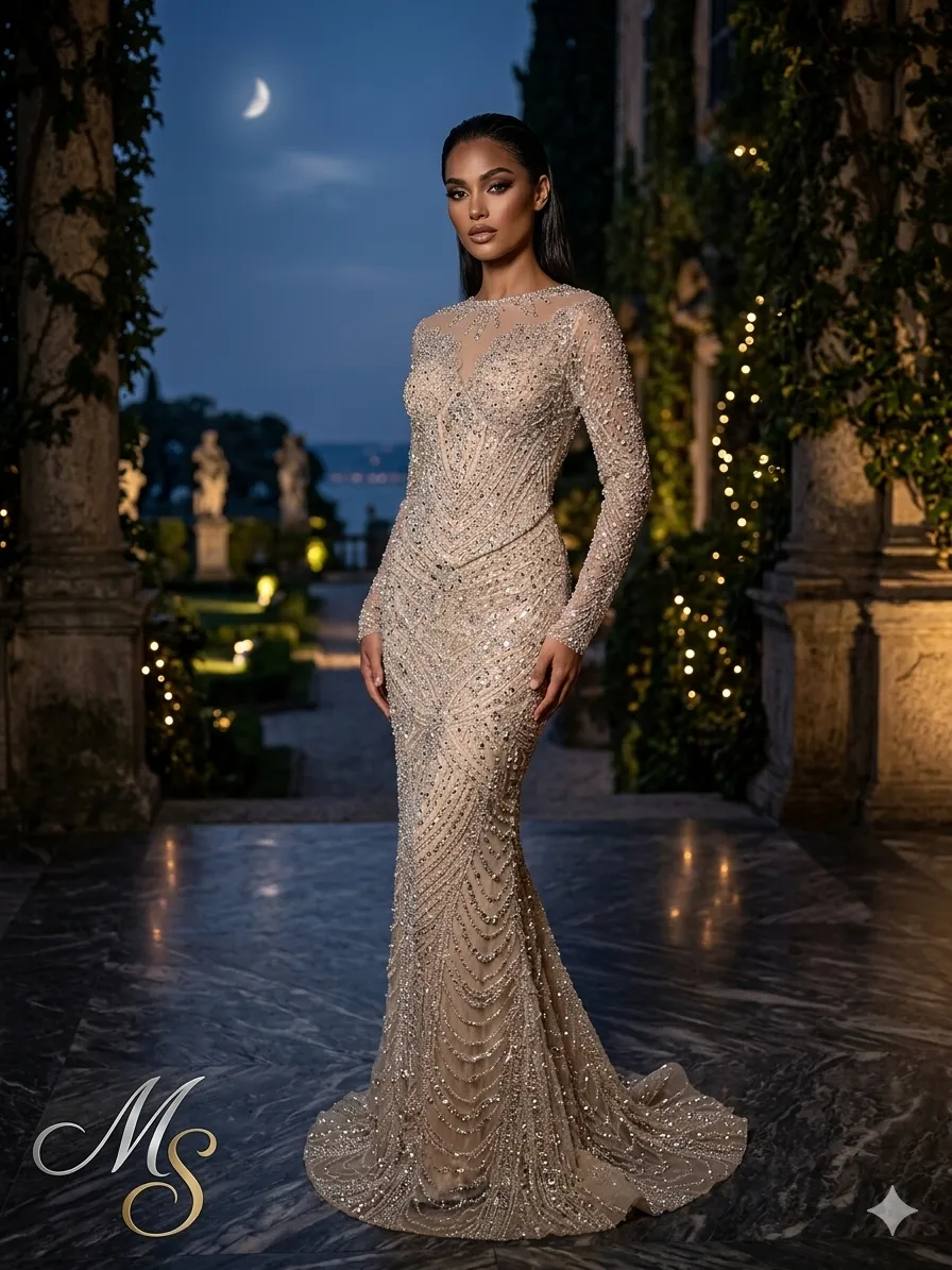 Nude soirée gown