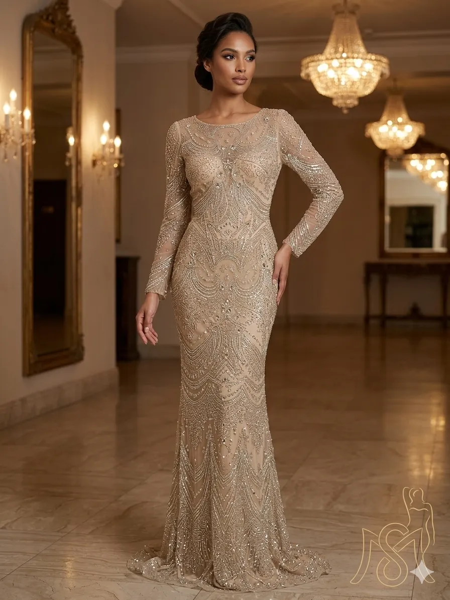 Nude soirée gown
