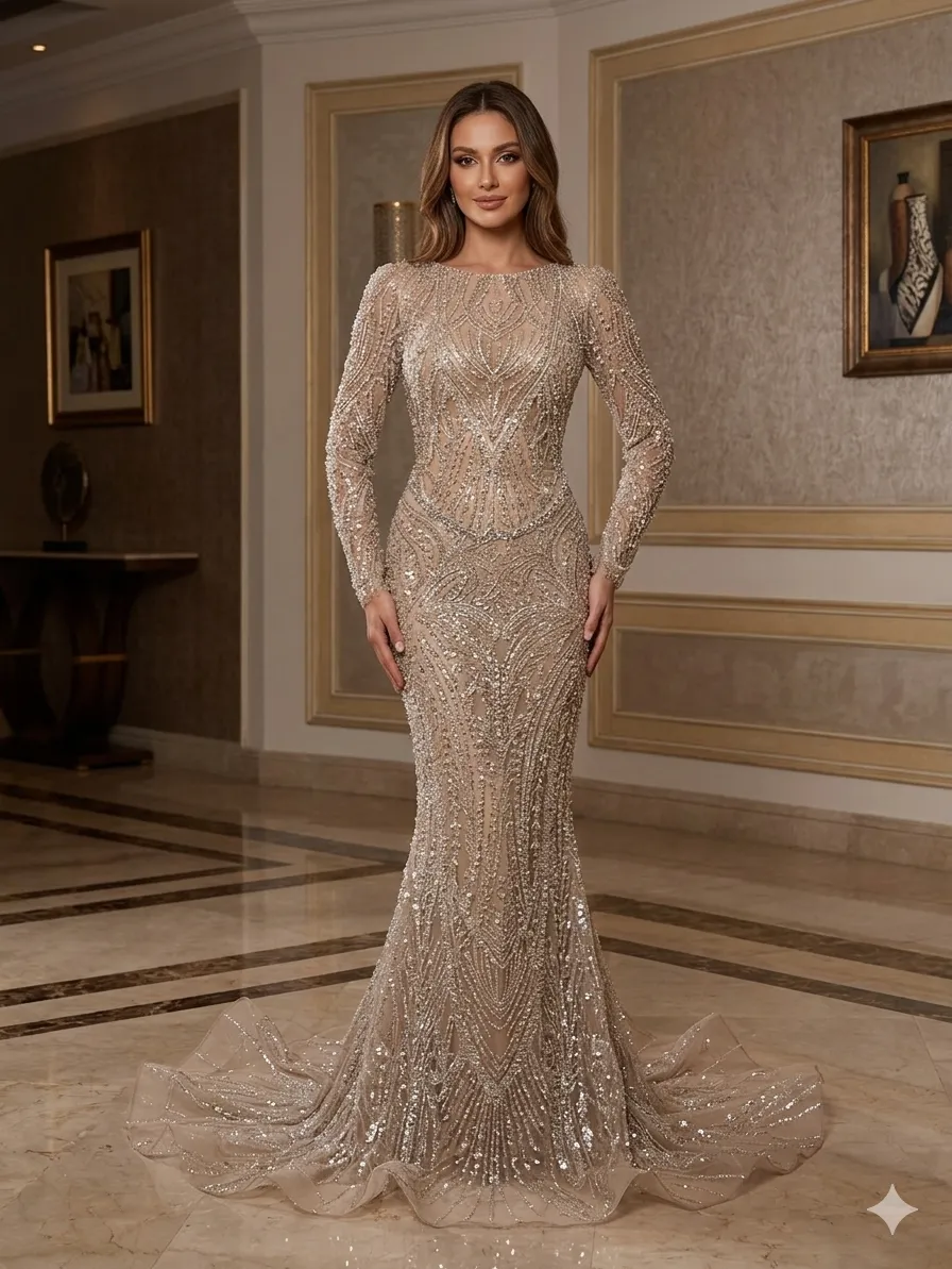 Nude soirée gown