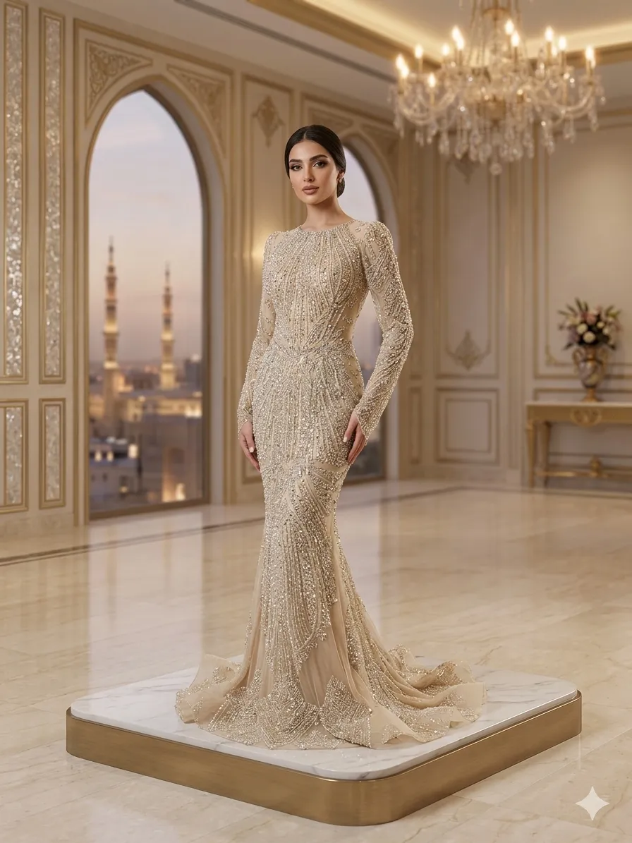Nude soirée gown