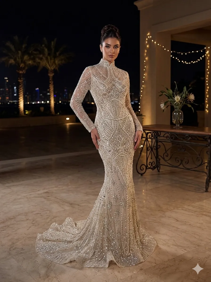 Nude soirée gown