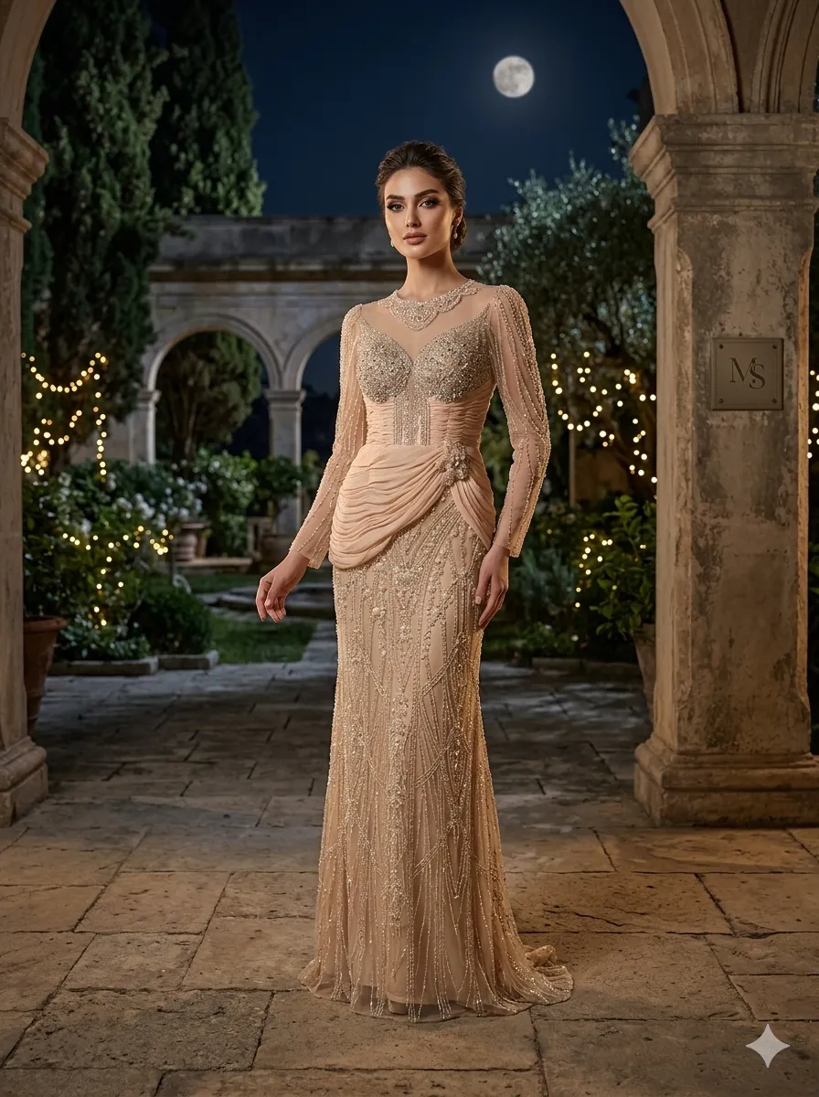 Nude soirée gown