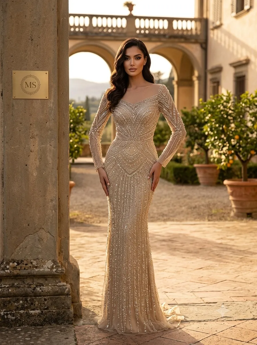 Nude soirée gown