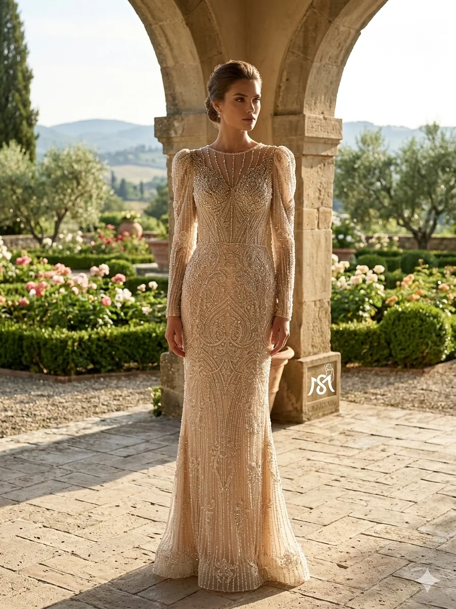 Gold soirée gown