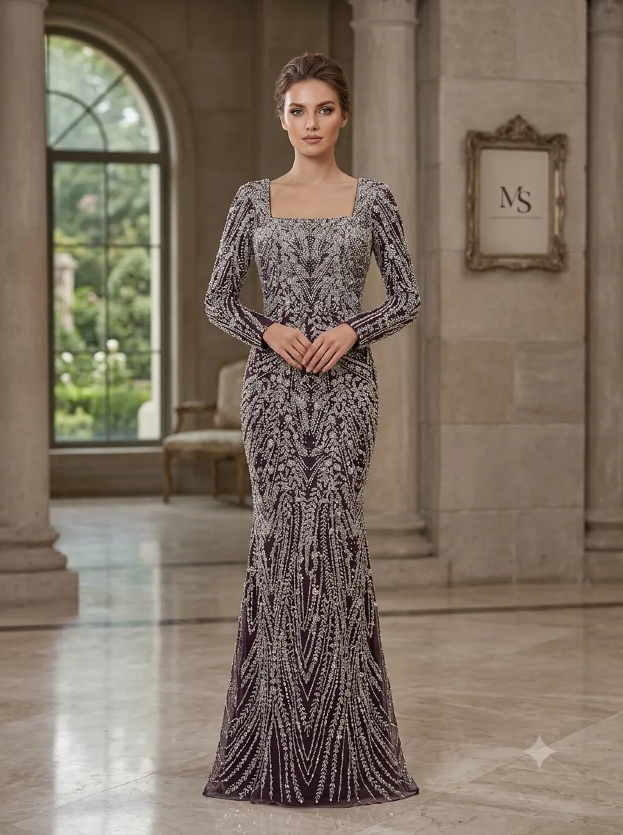 Silver soirée gown