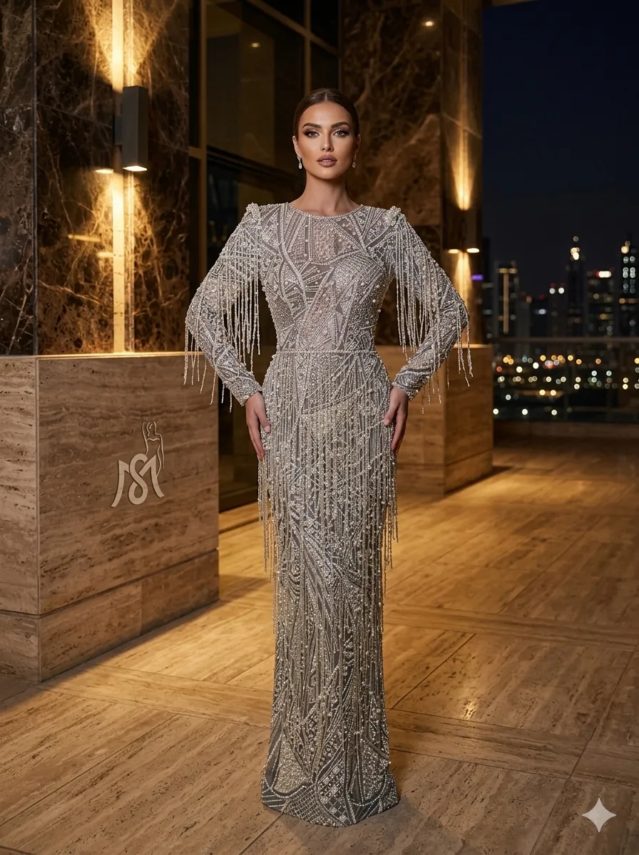 Grey soirée gown