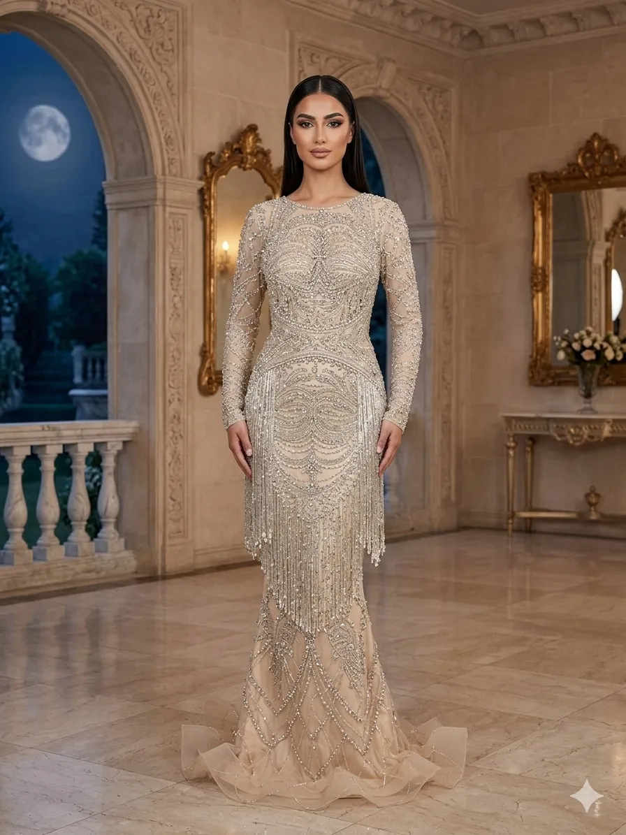 Nude soirée gown