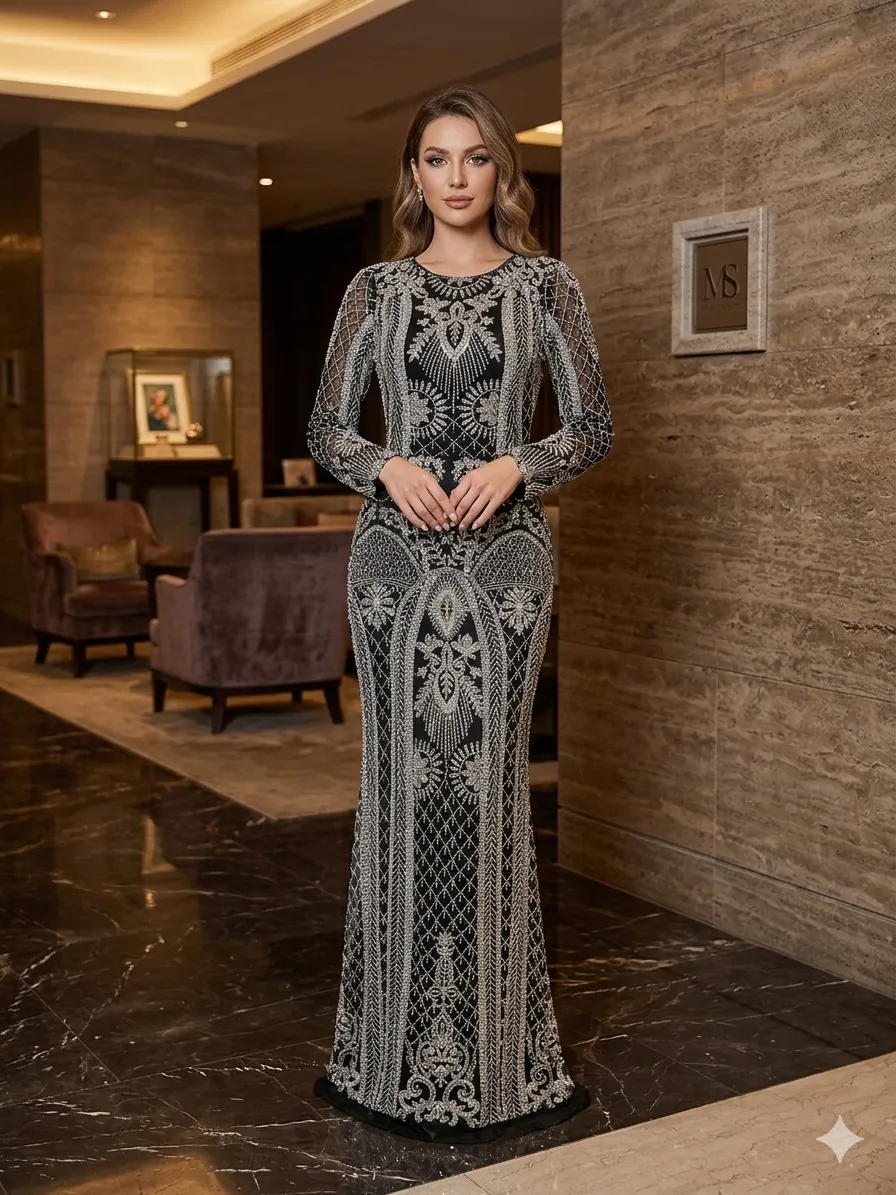Grey soirée gown