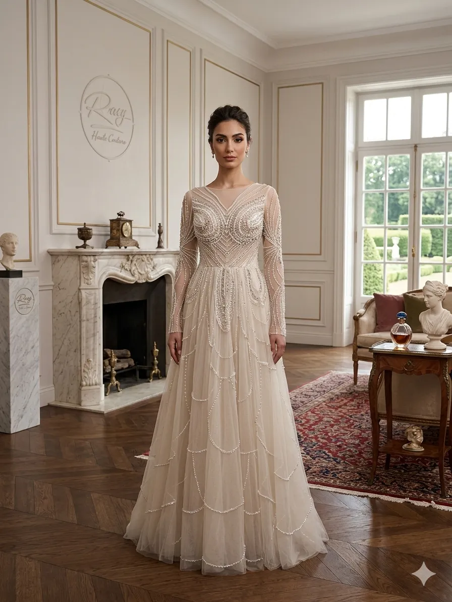 Nude soirée gown