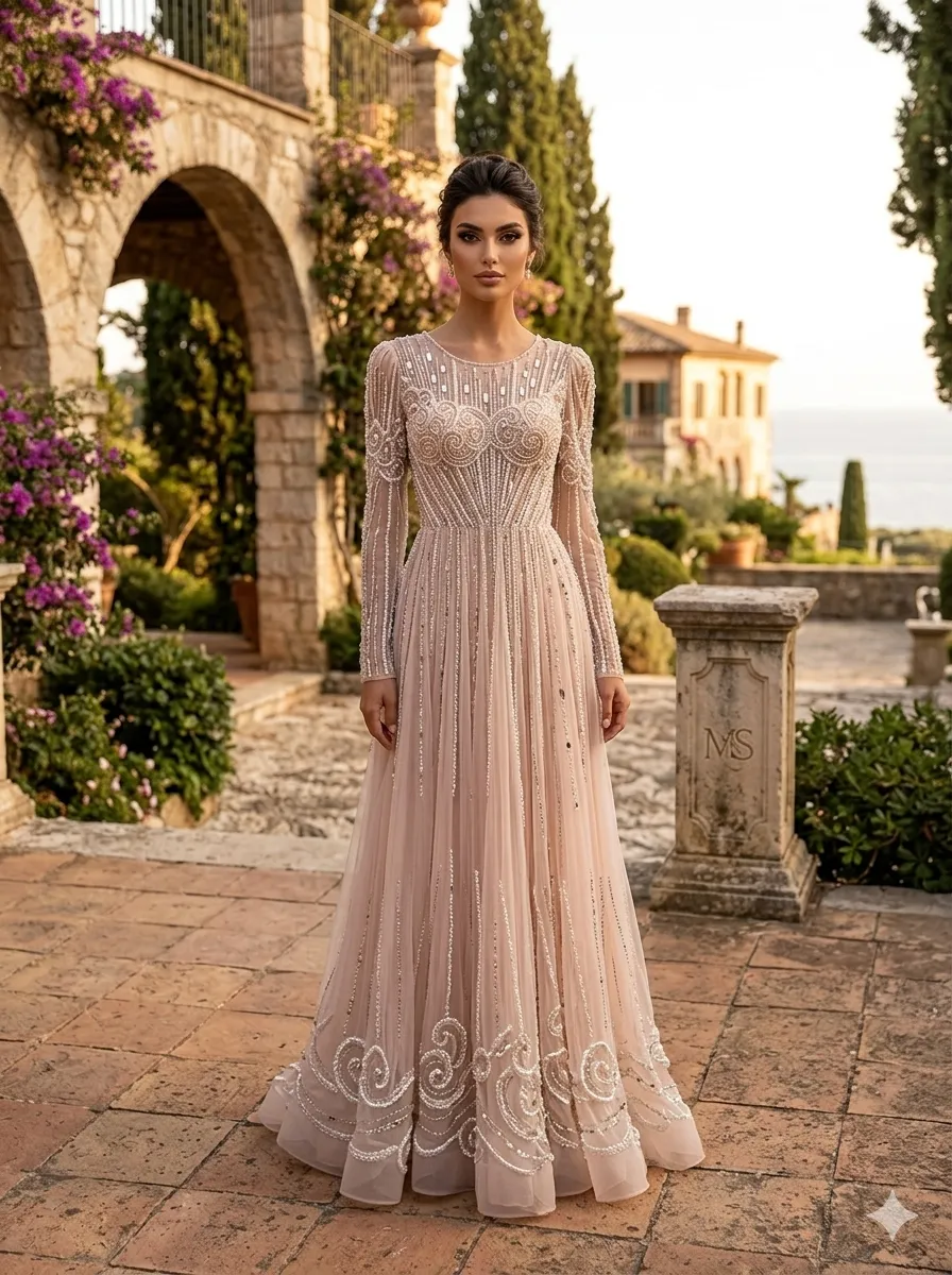 Nude soirée gown
