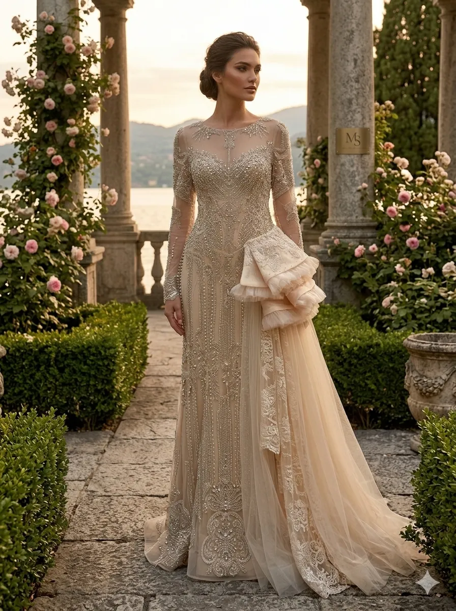 Nude soirée gown