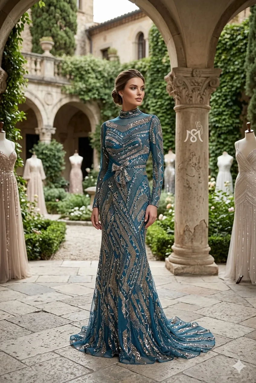 Grey soirée gown