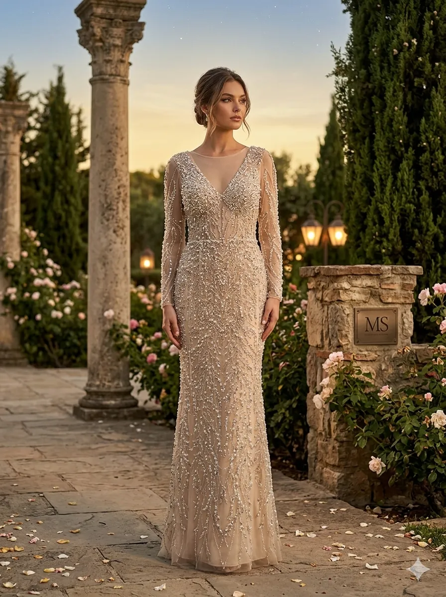 Nude soirée gown