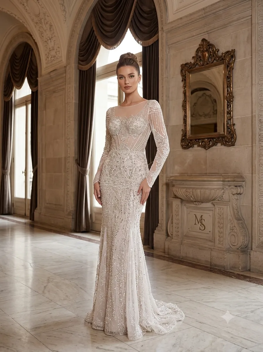 Silver soirée gown