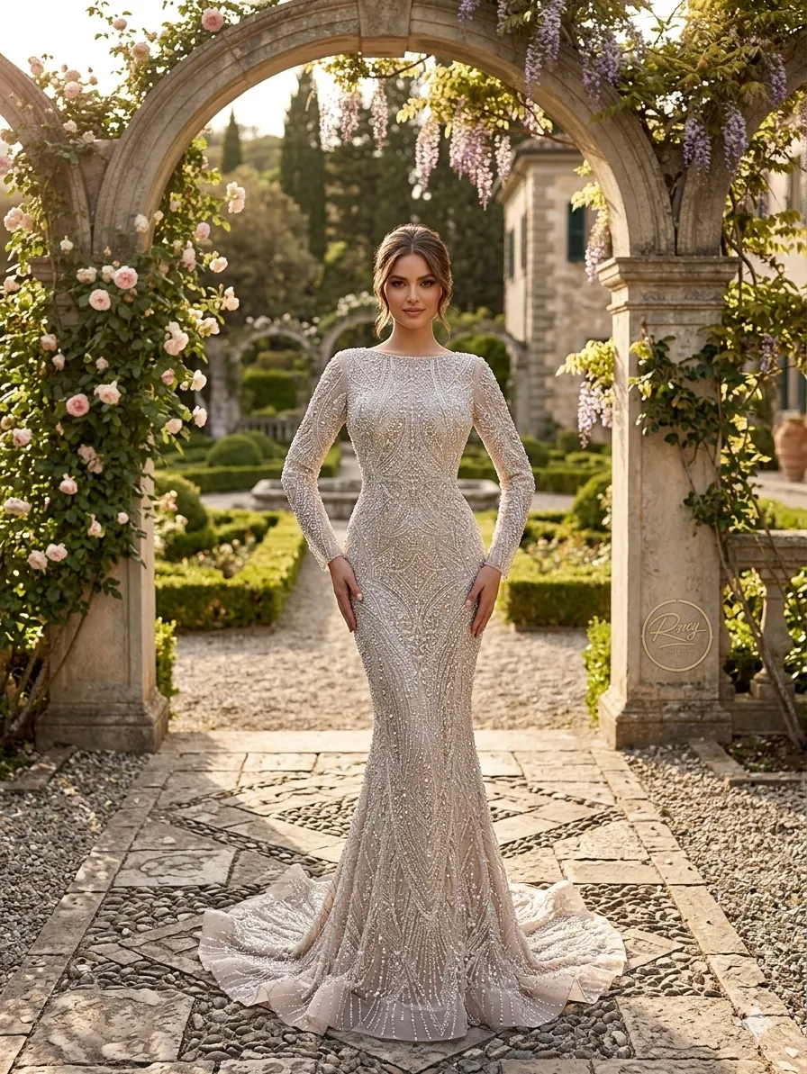 Nude soirée gown
