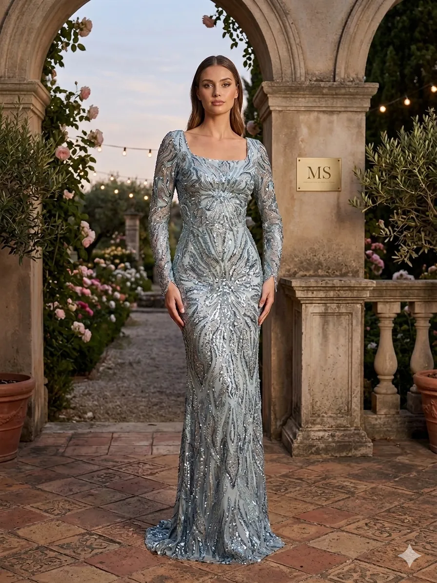 Silver soirée gown