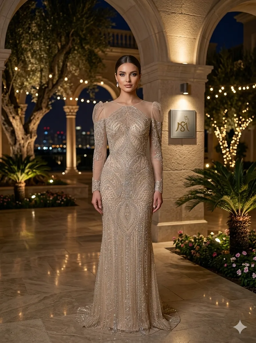 Nude soirée gown
