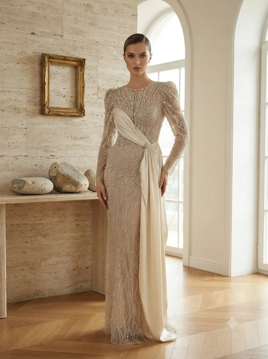 Nude soirée gown