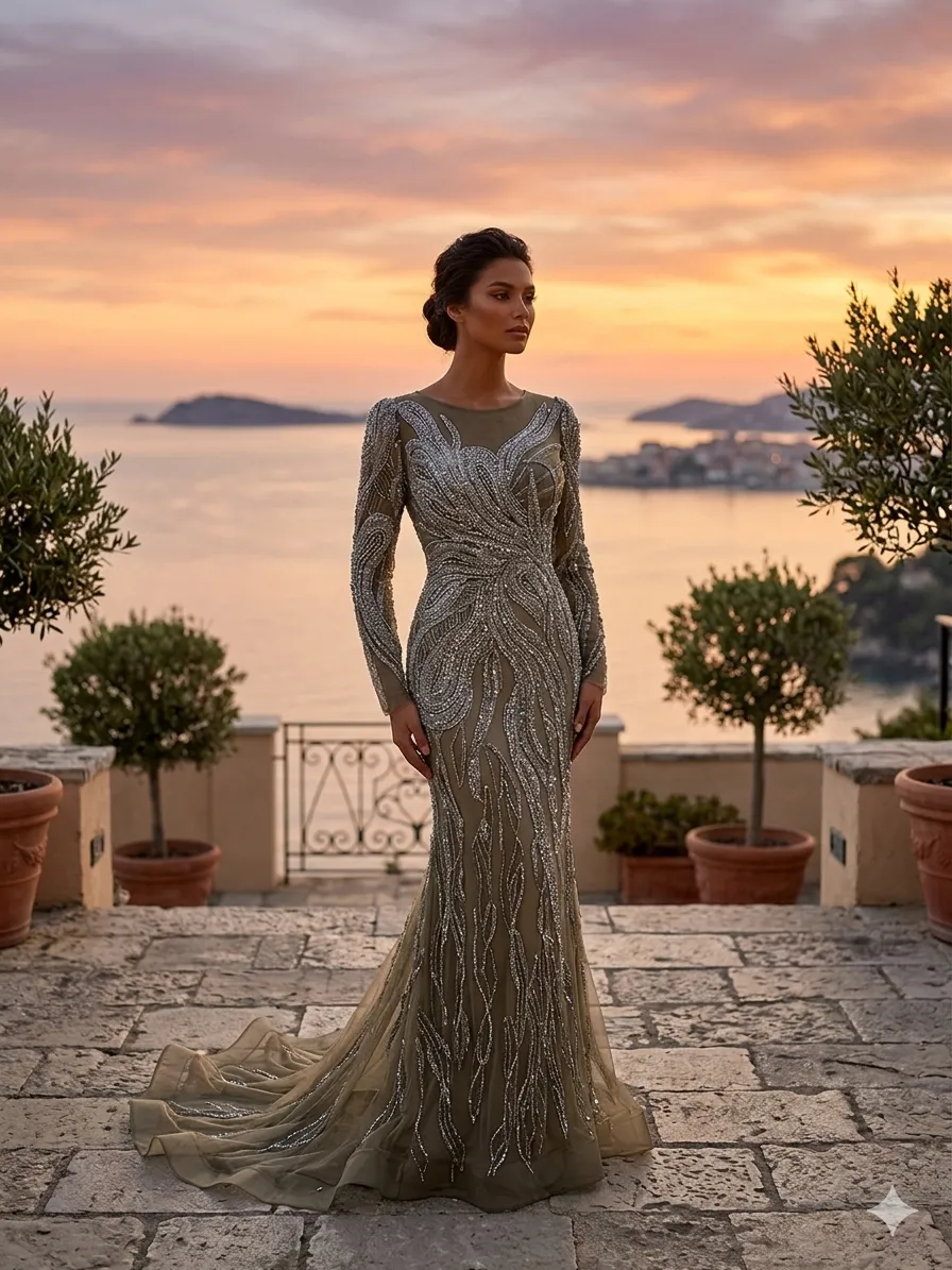 Grey soirée gown