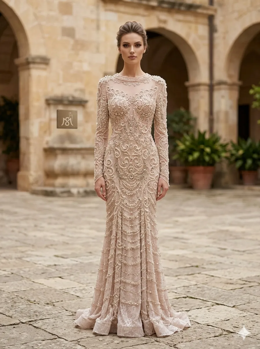 Nude soirée gown