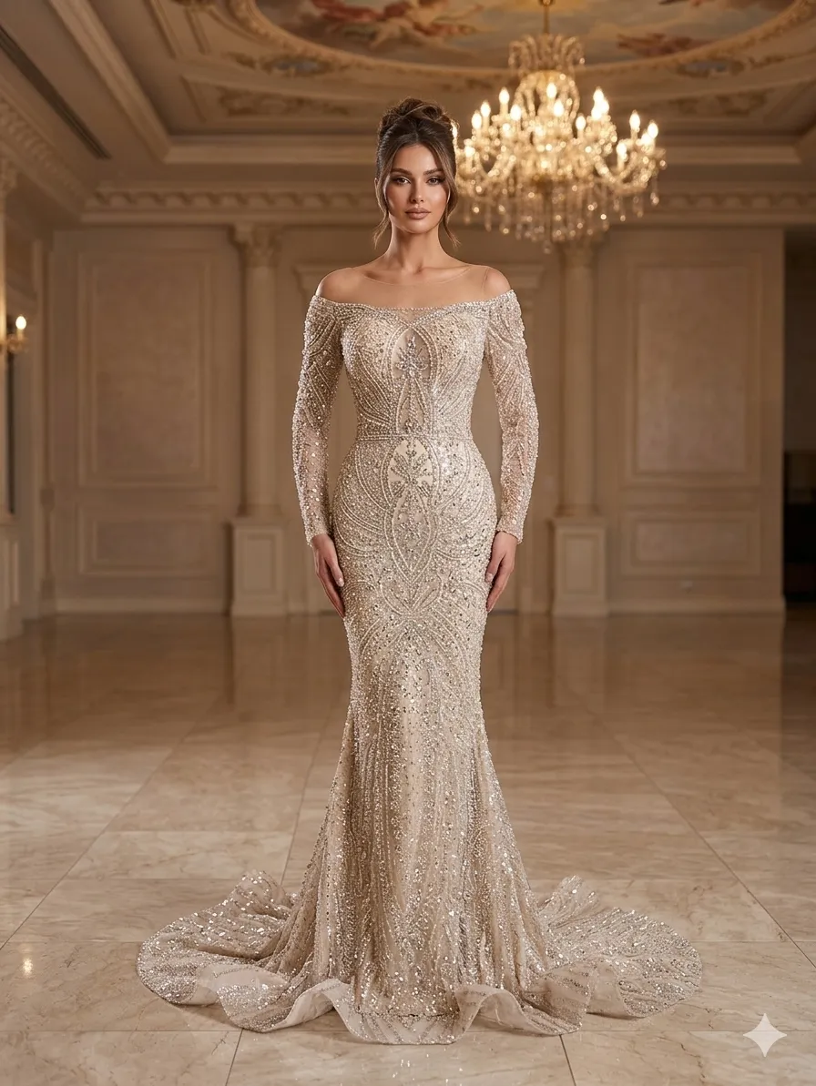 Nude soirée gown