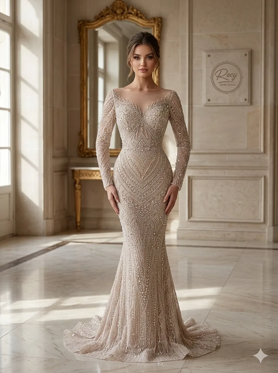 Nude soirée gown