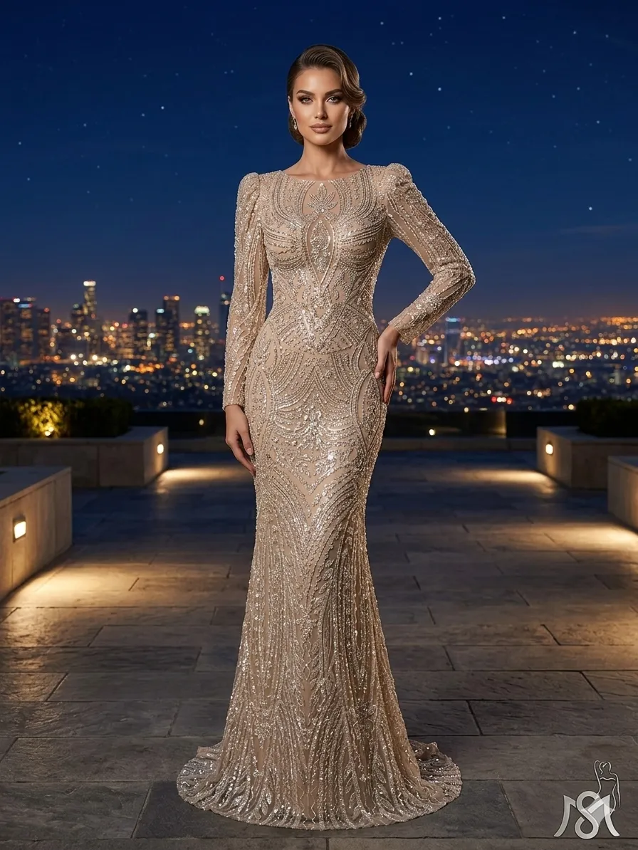 Nude soirée gown