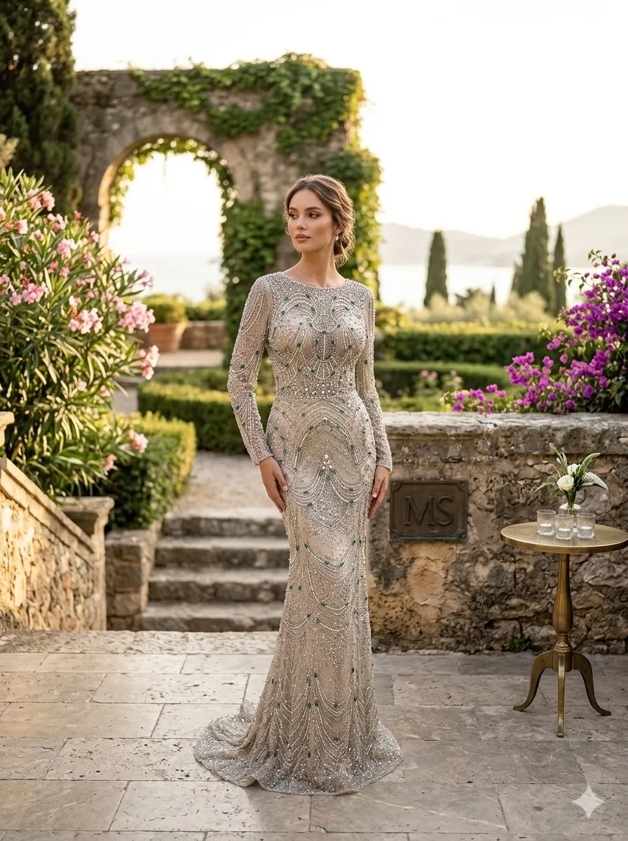 Nude soirée gown
