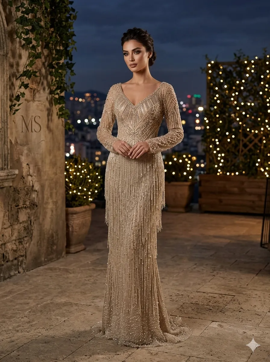 Nude soirée gown