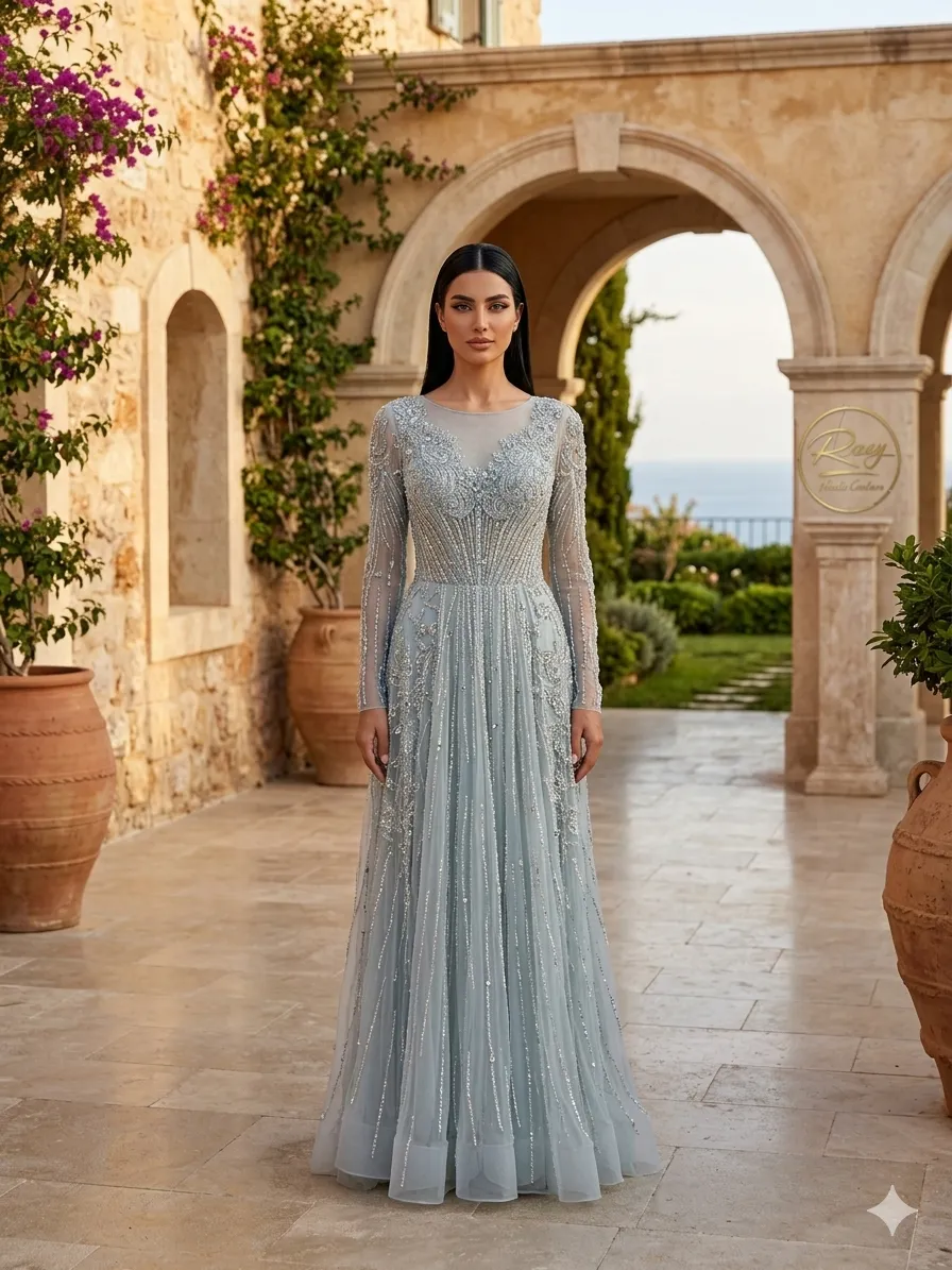 Silver soirée gown