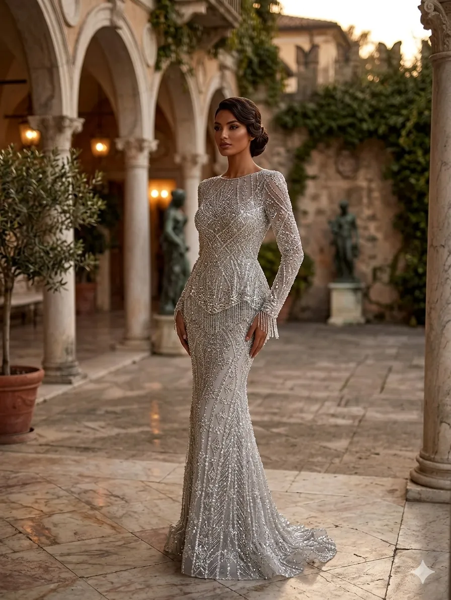 Nude soirée gown