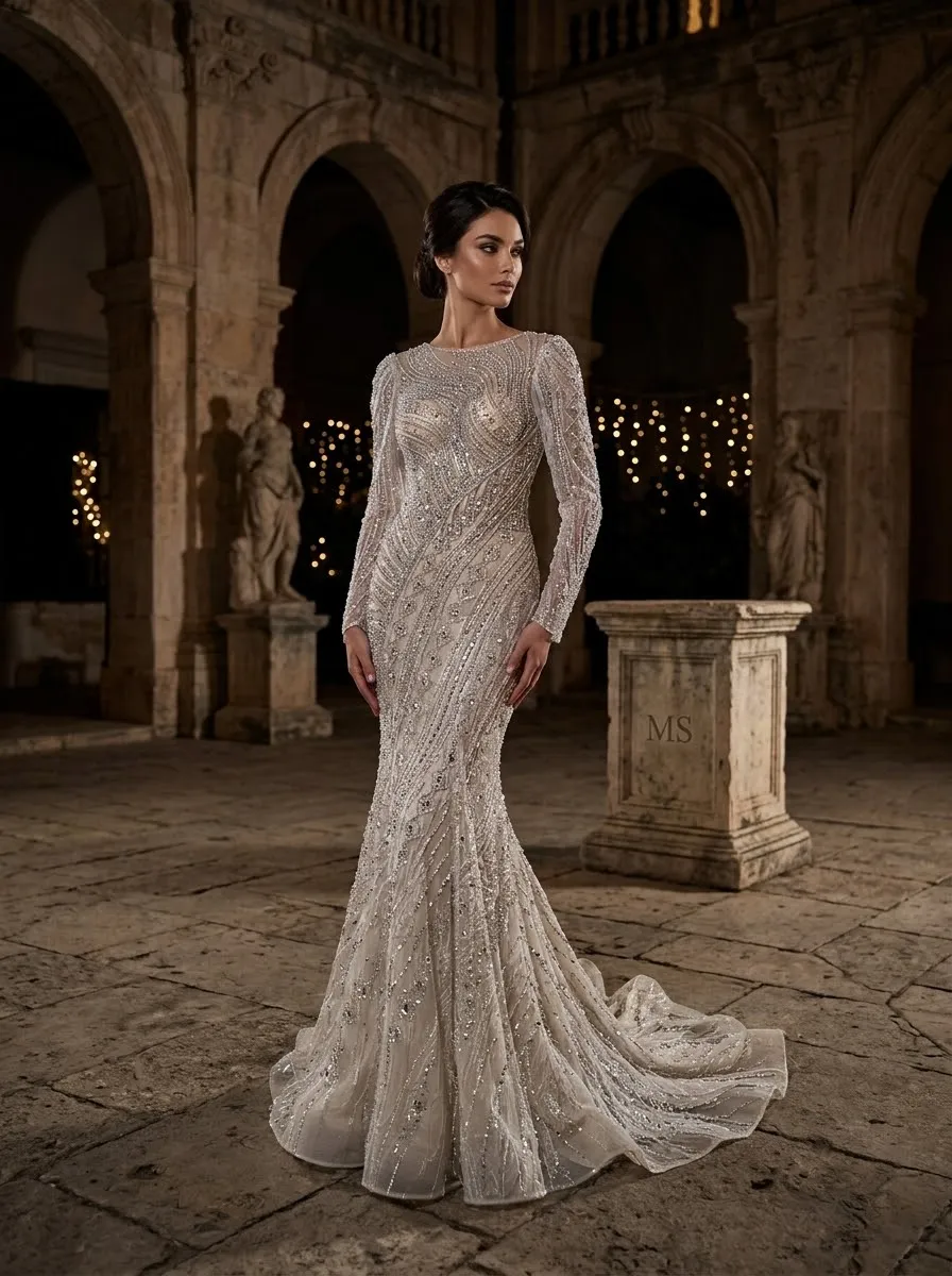 Nude soirée gown