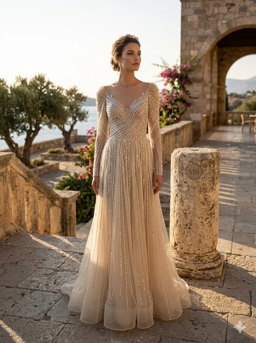 Nude soirée gown