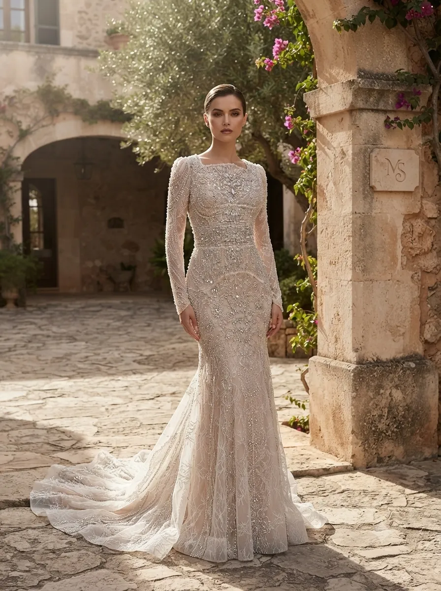 Nude soirée gown