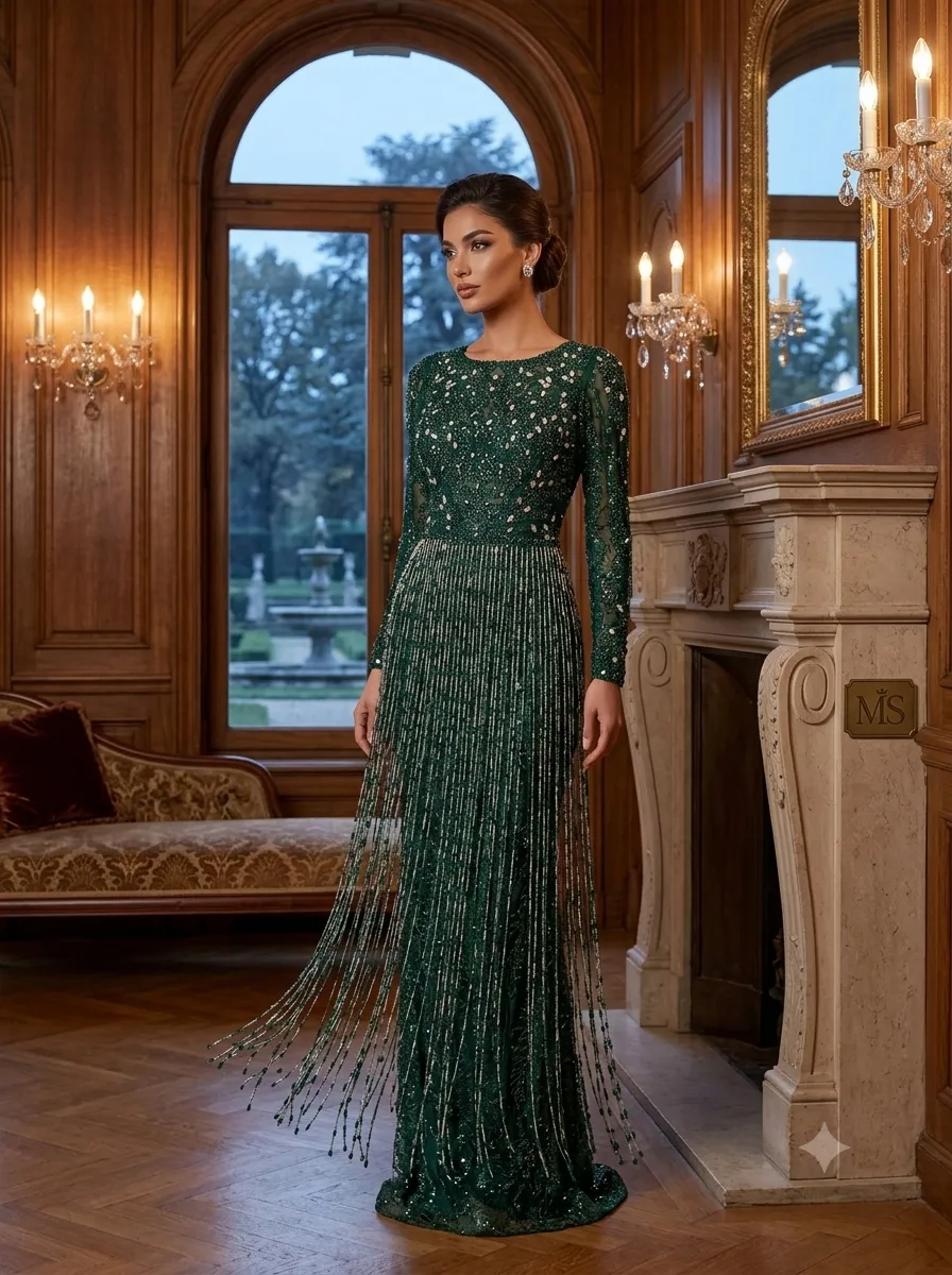Green soirée gown