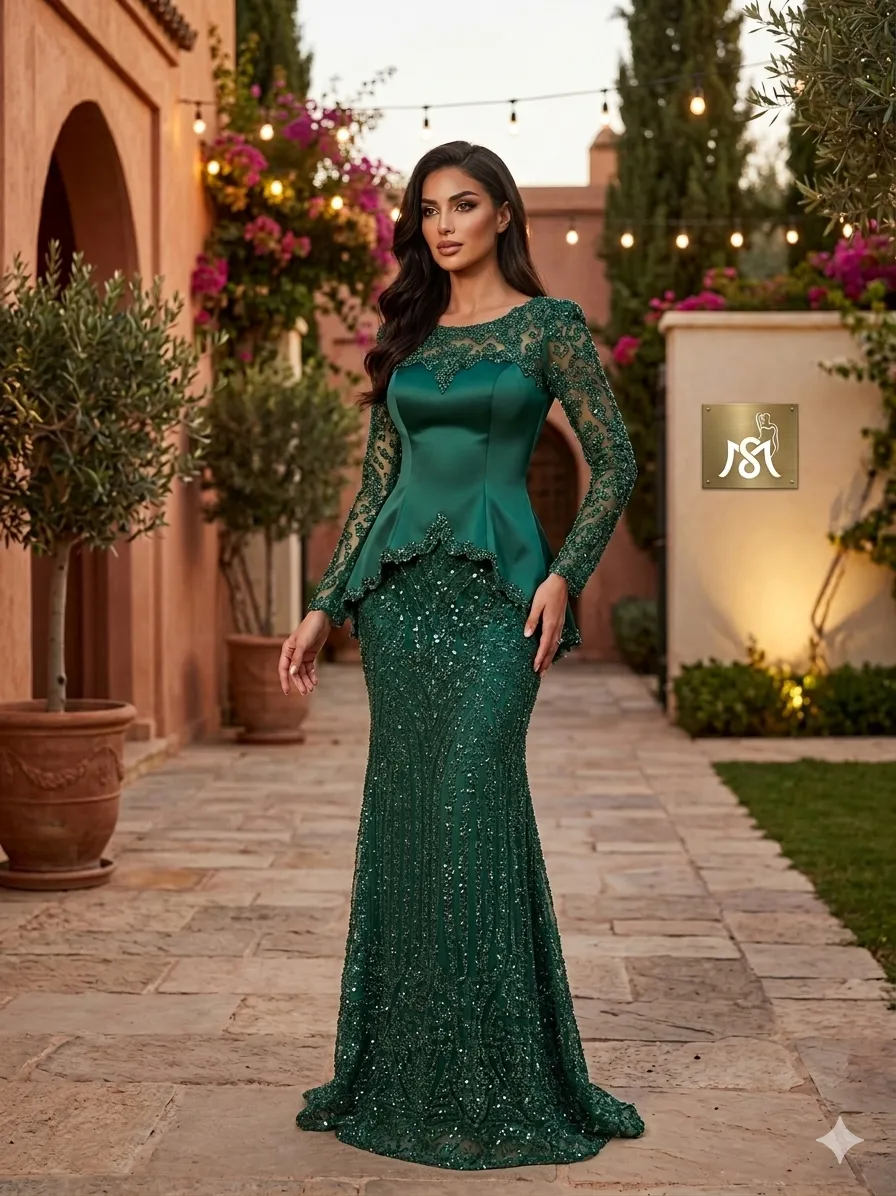 Green soirée gown