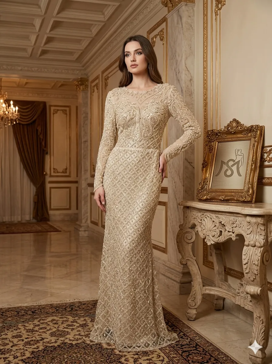 Beige soirée gown