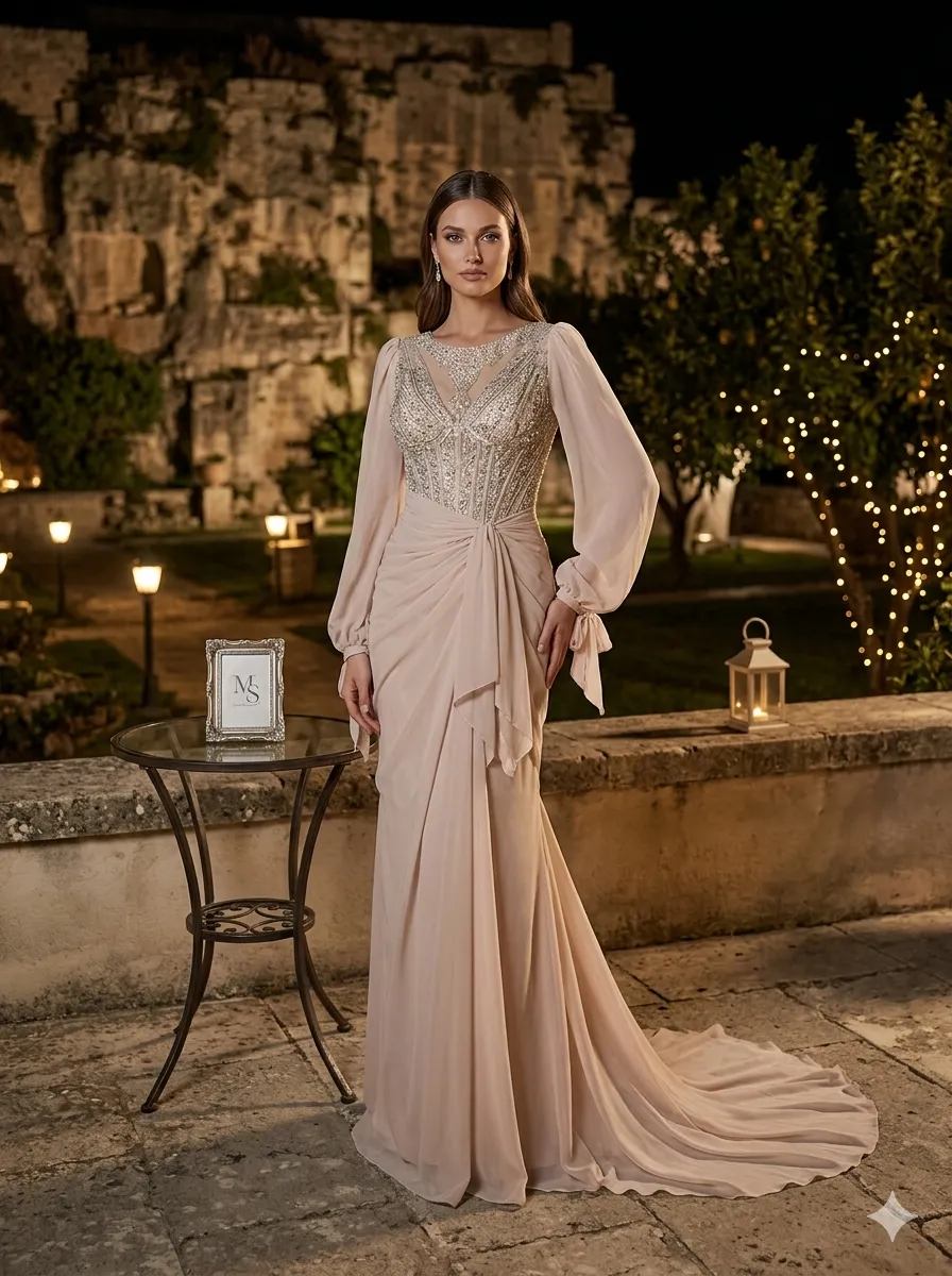 Nude soirée gown