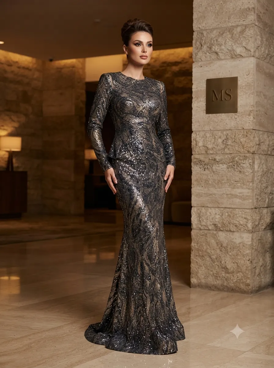Grey soirée gown