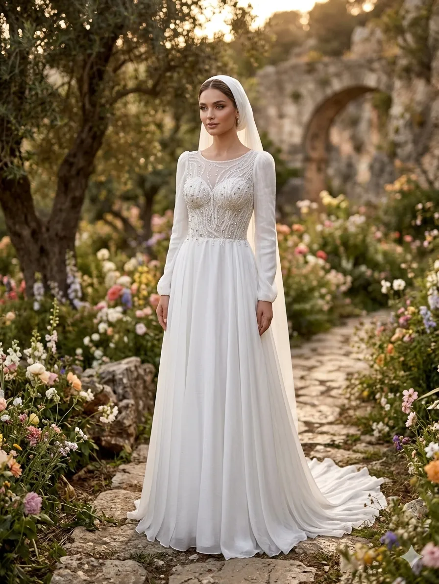 White soirée gown
