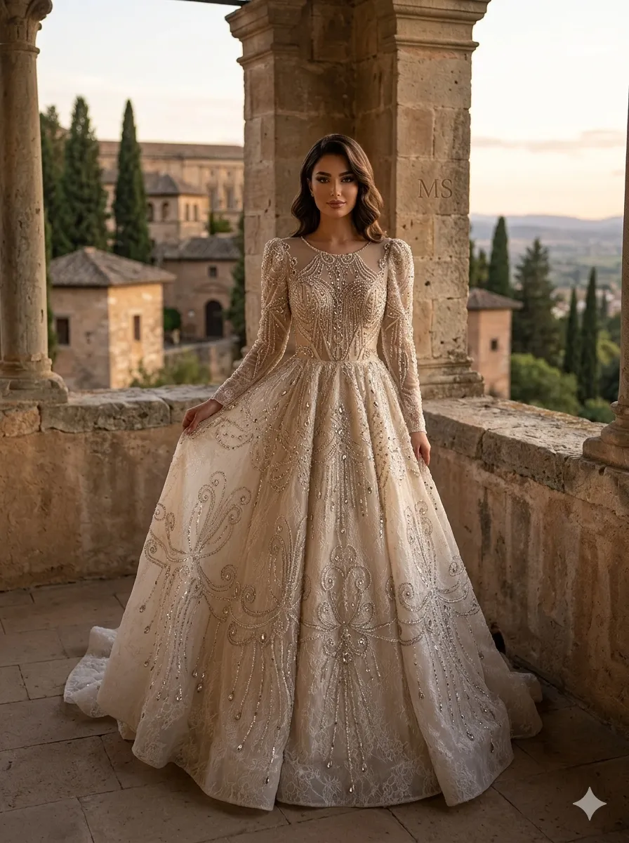Nude soirée gown