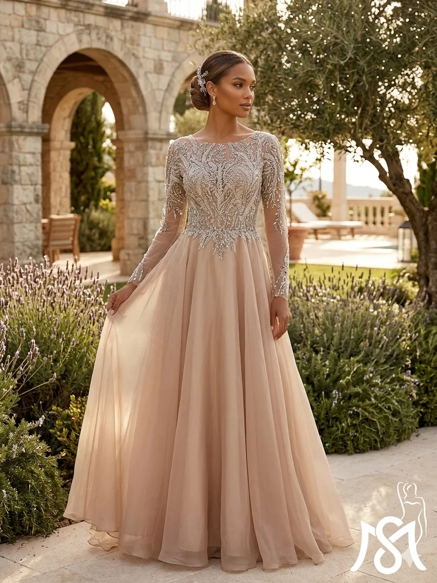 Nude soirée gown