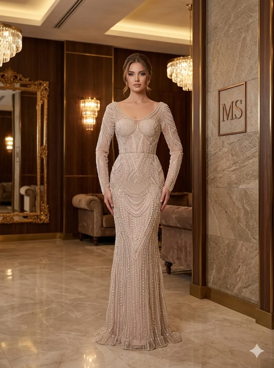 Nude soirée gown