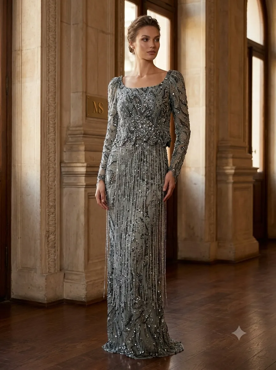 Grey soirée gown