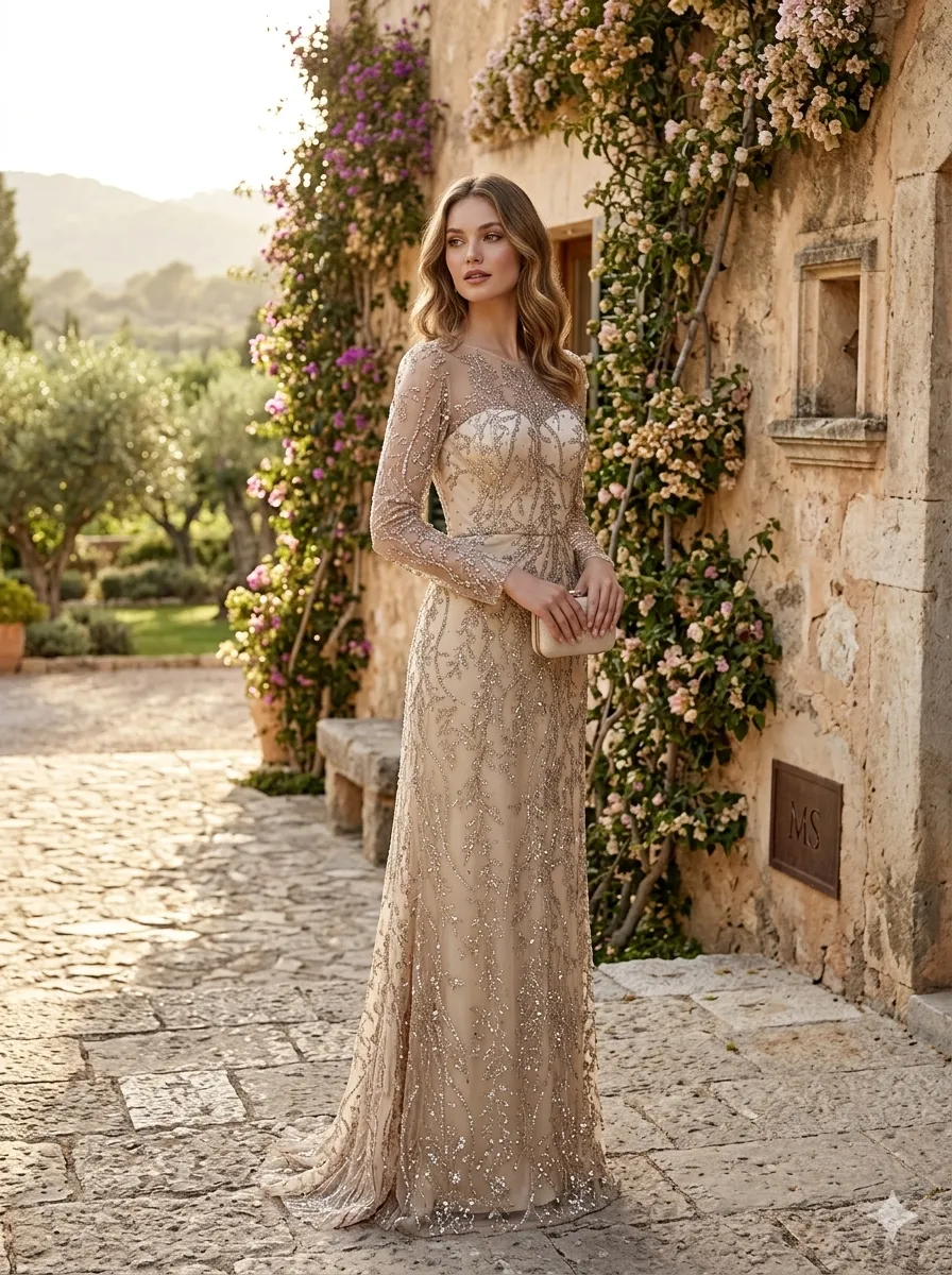Nude soirée gown