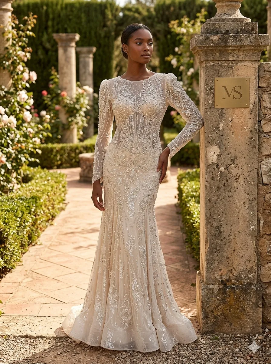 Nude soirée gown
