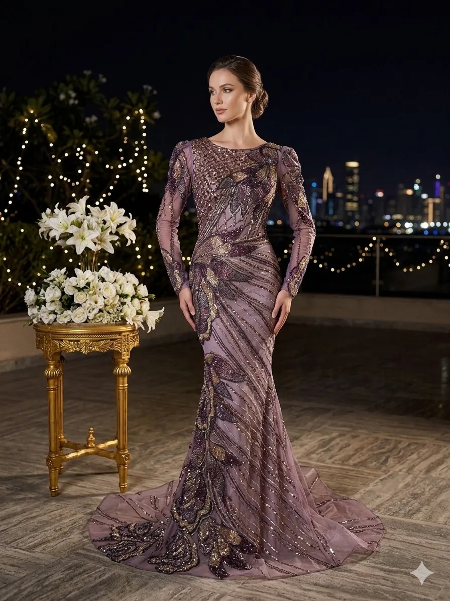 Grey soirée gown