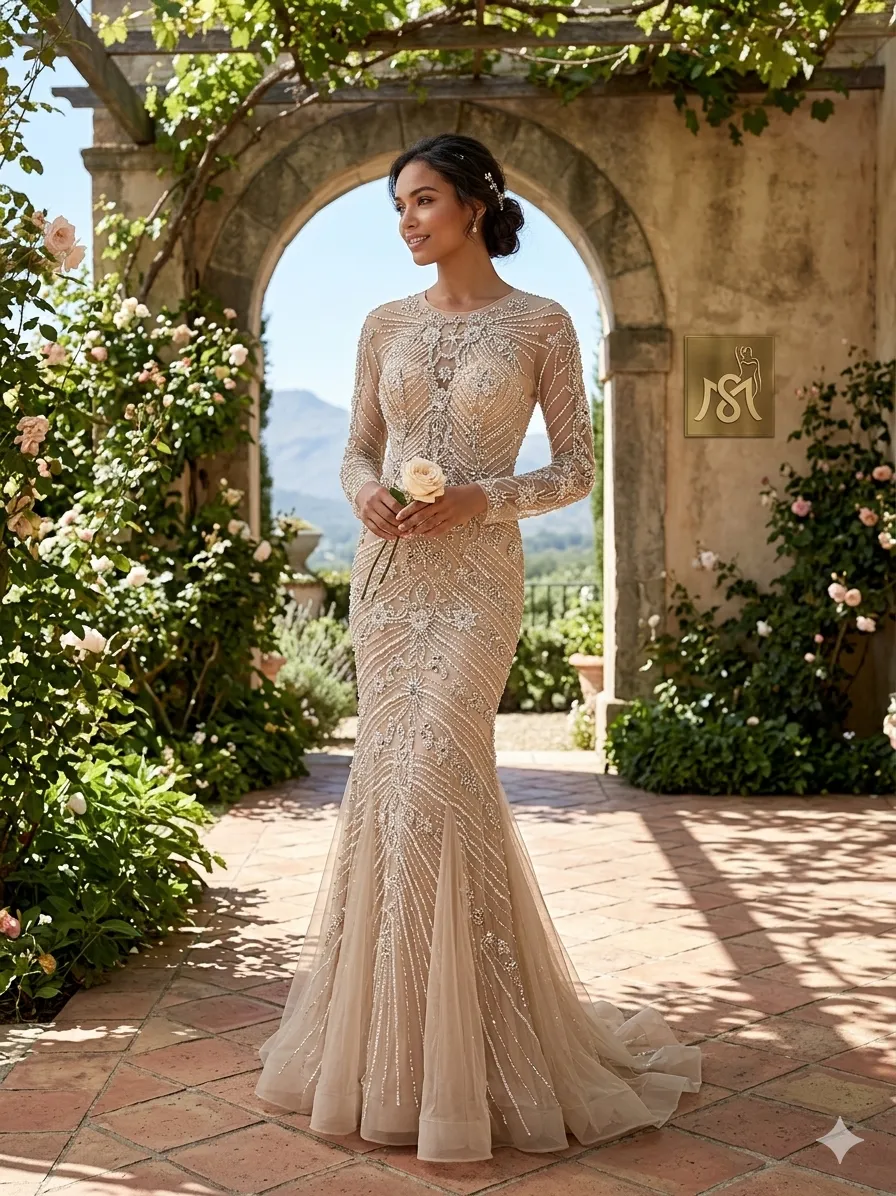 Nude soirée gown