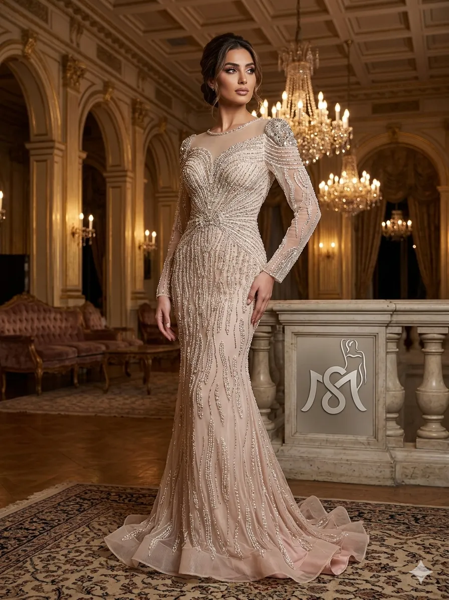 Nude soirée gown