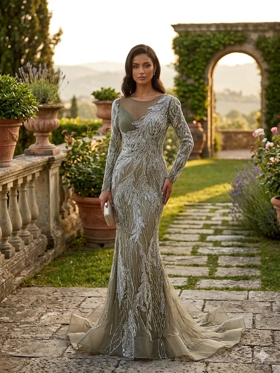 Nude soirée gown